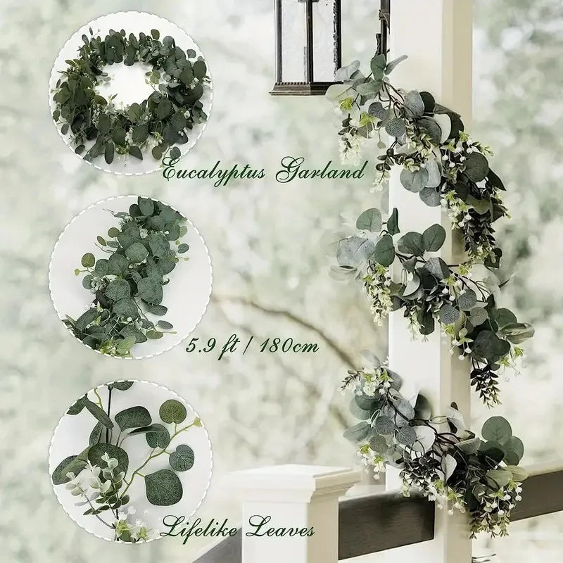 Artificial Eucalyptus Hanging Wreath – Silk Vine Wall Decor Artificial Wreath Babs