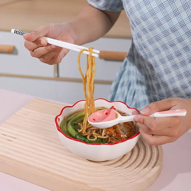 Kawaii Strawberry Ceramic Long Handle Spoon – Hand-Painted Ceramic Spoon Babs