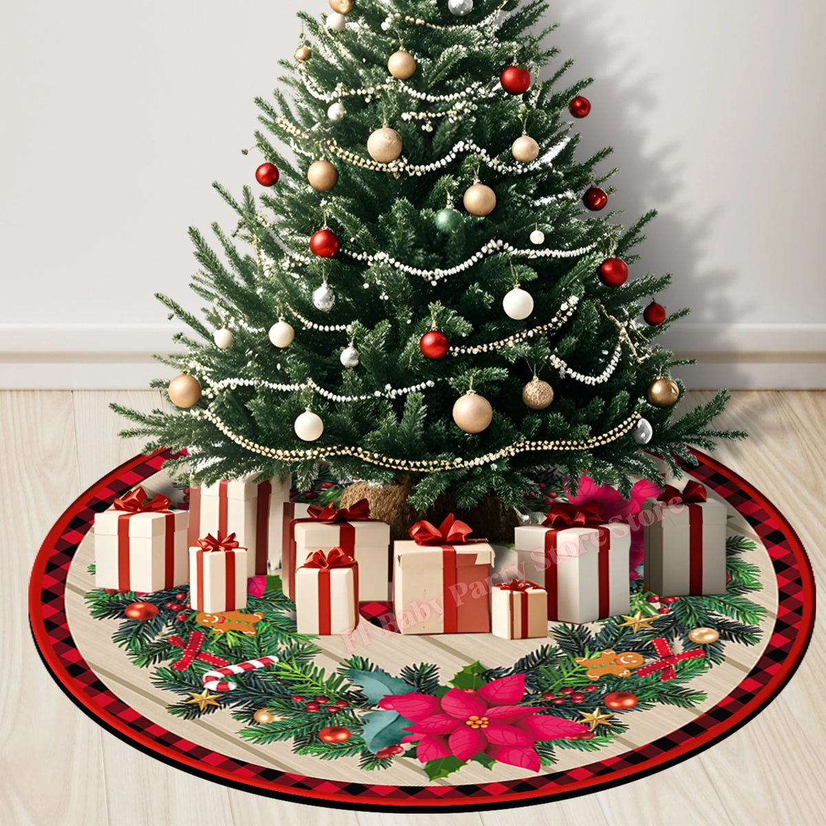 Plush Snowflake Christmas Tree Skirt – Gold Silver Holiday Decor Christmas Tree Skirt Babs