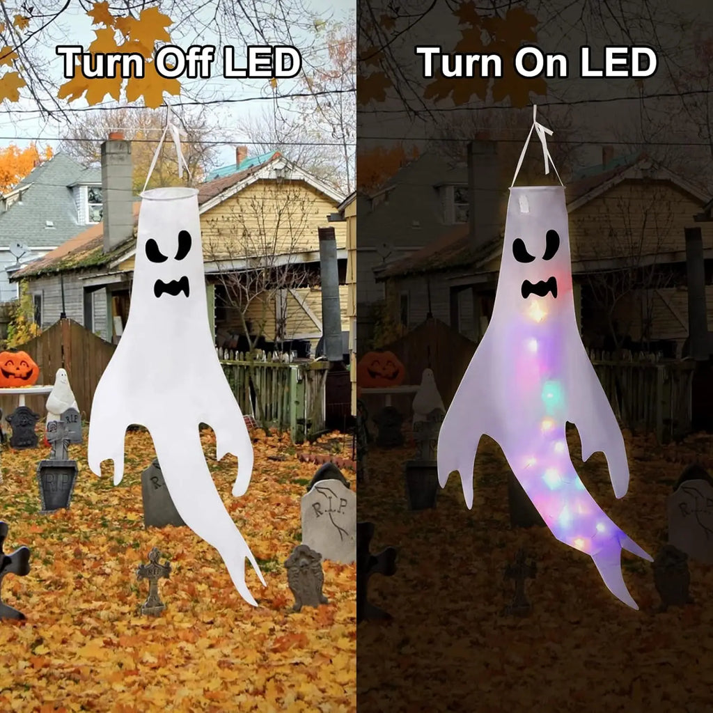 Halloween LED Ghost Windsock Decorations – 6 Pack Light Up Halloween Hanging Decor Babs