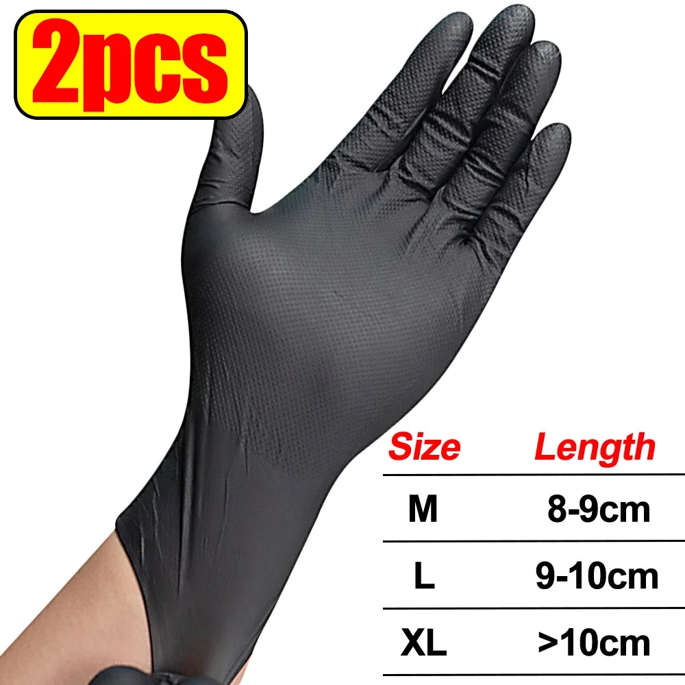 8mil Heavy Duty Nitrile Gloves – Textured Grip, Disposable Work Disposable Nitrile Gloves Babs Black- 2pcs XL