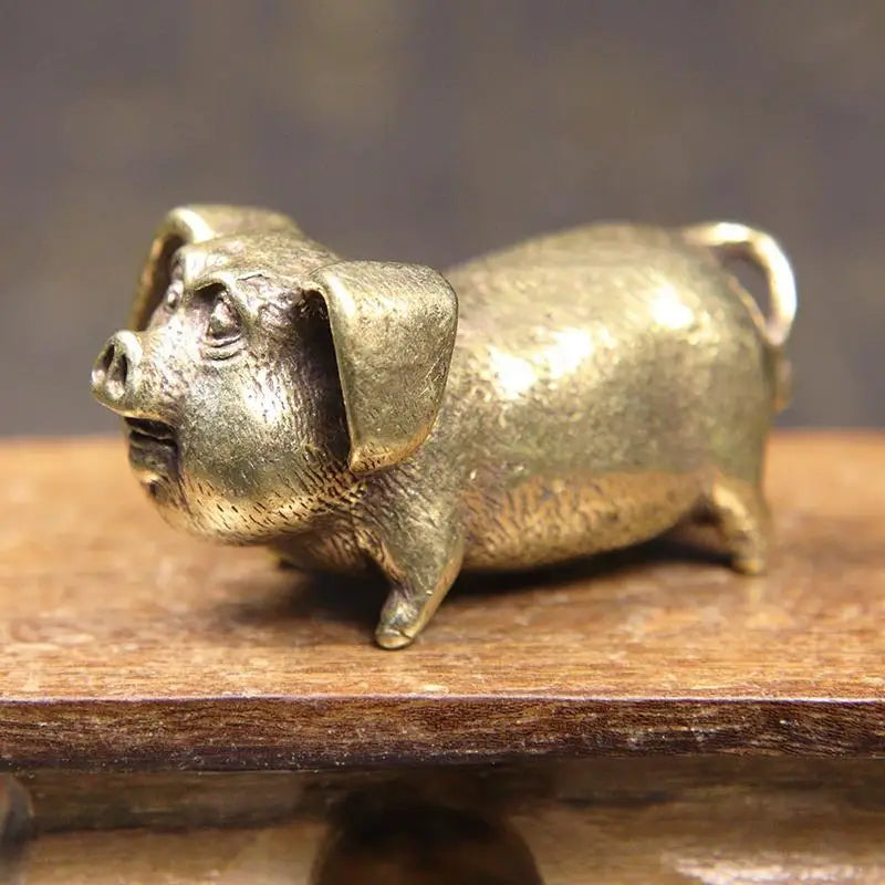 Brass Chinese Zodiac Pig Figurine | Bronze Desktop Ornament Bronze Pig Figurine Babs