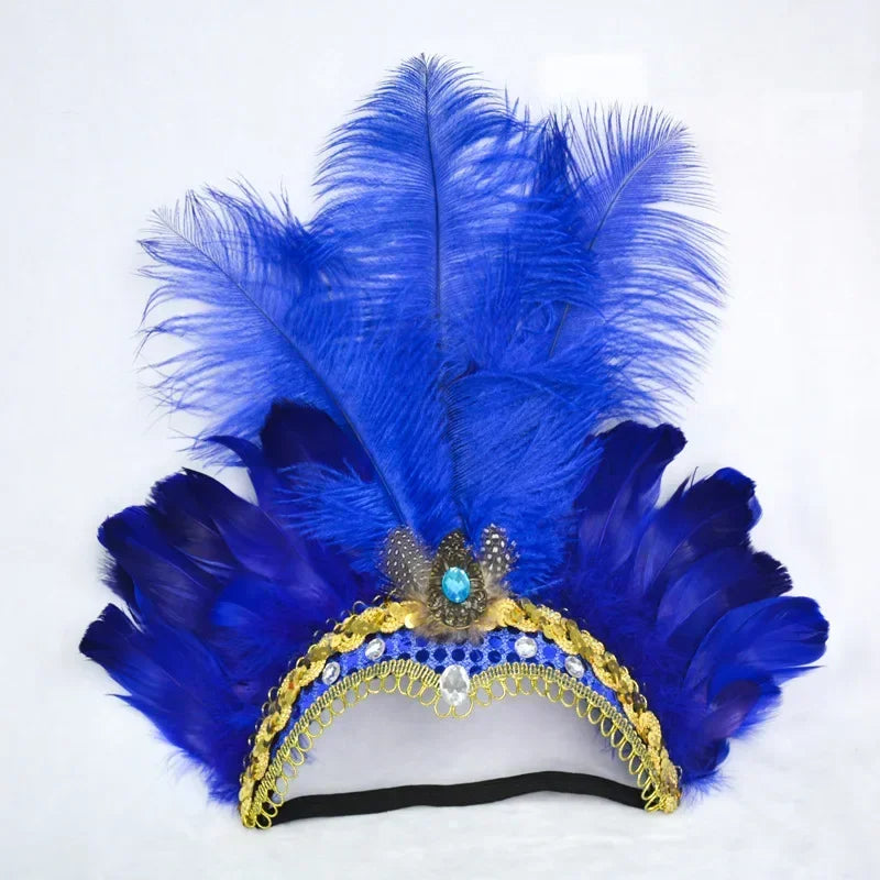 Feather Headband Crown | Halloween Christmas Neon Party Accessory Feather Party Headband Babs blue