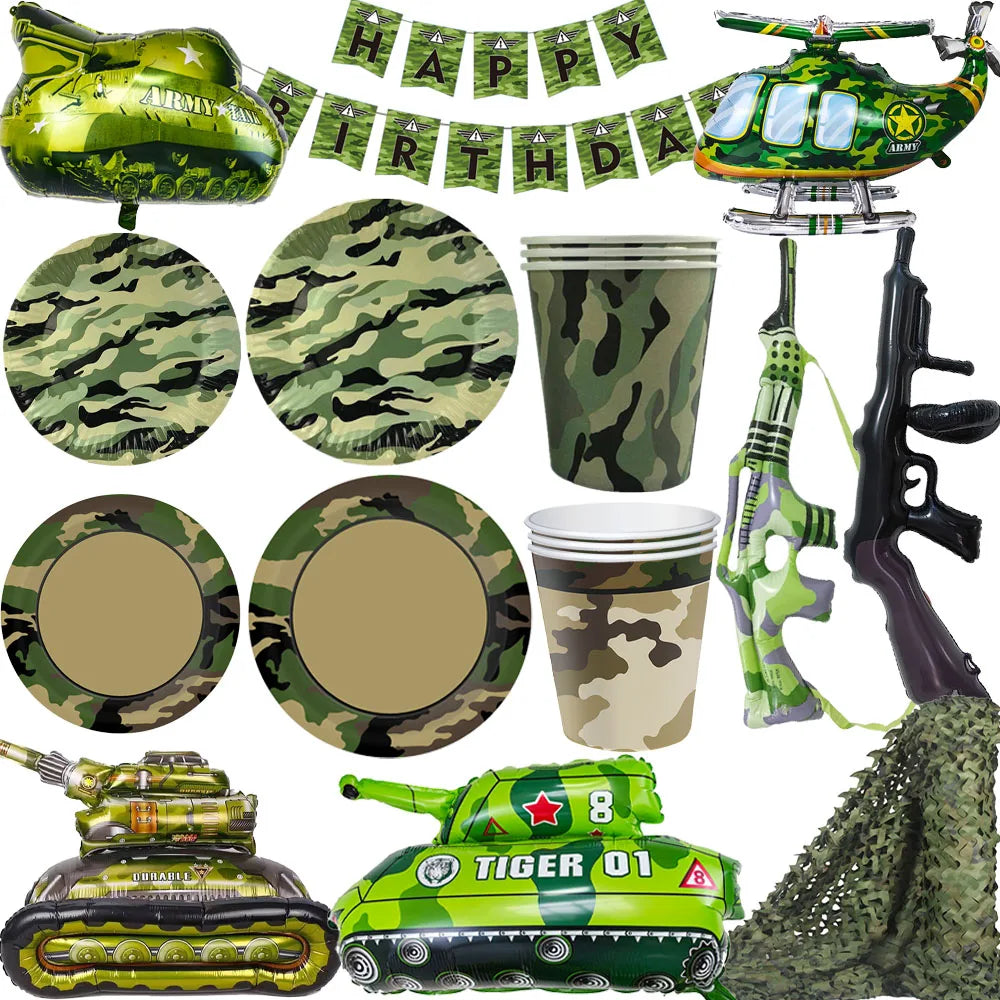 Military Camo Party Supplies – Plates, Cups & Balloons Set Party Tableware Set Babs