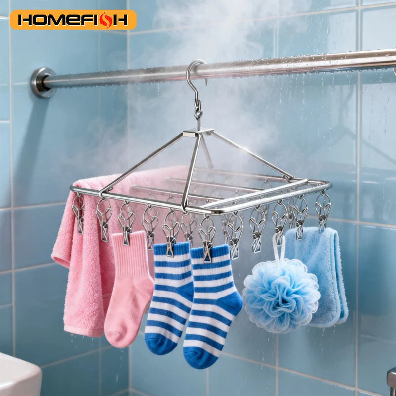 Stainless Steel Windproof Clothes Drying Rack – Multi-Hook Clothes Drying Rack Babs
