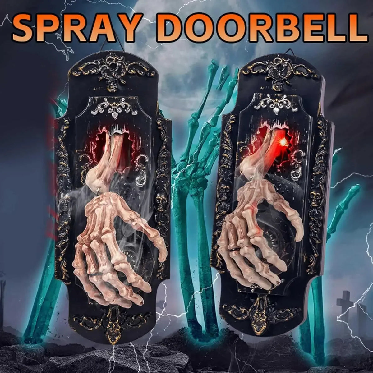 Halloween Motion Sensor Skeleton Doorbell – Mist Spray & Sound Halloween Decoration Babs