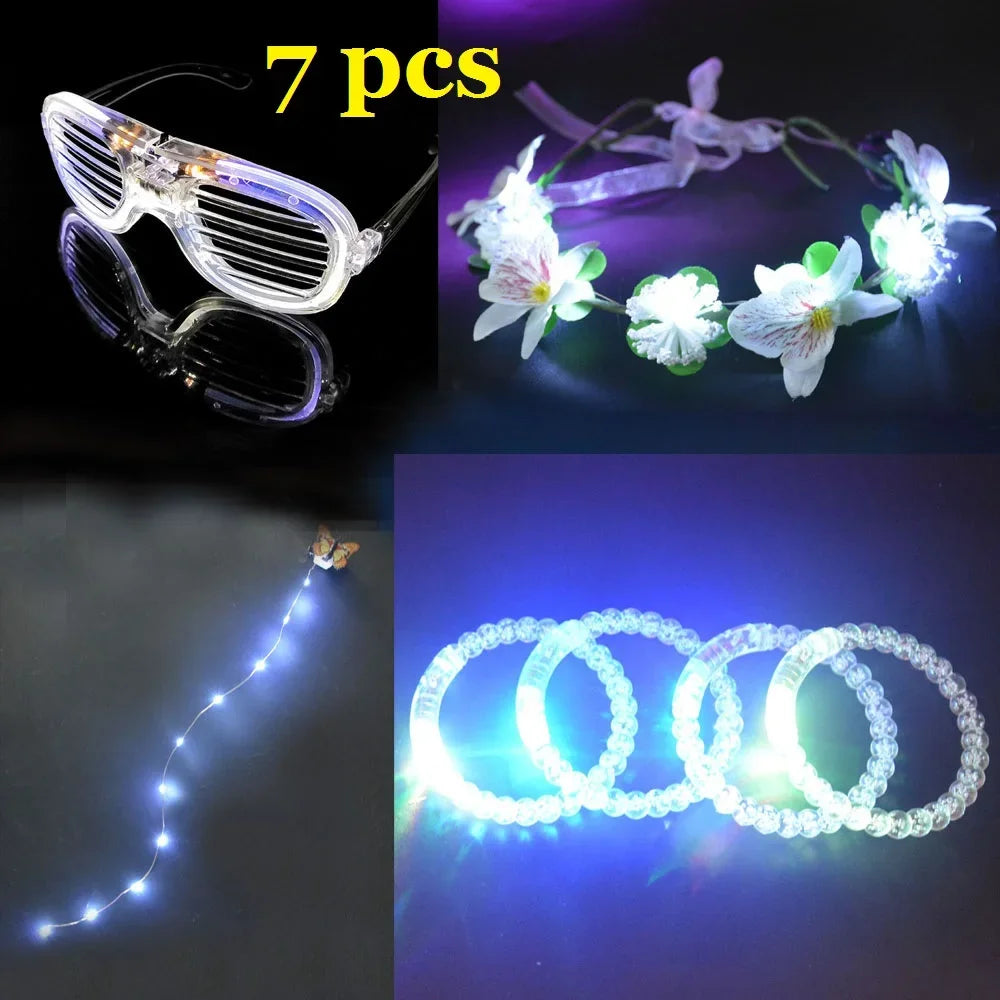 LED Glow Party Set – Bracelets, Finger Lights, Hair Strings & Wreath LED Party Glow Set Babs 1a