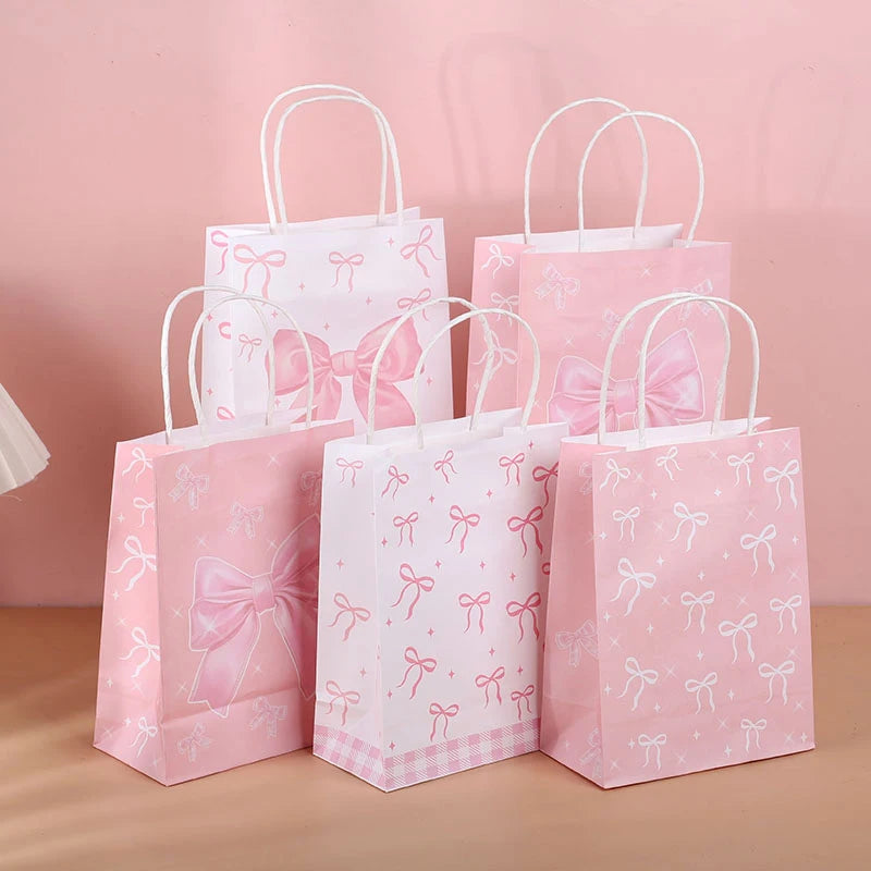 Pink Bow Paper Gift Bags – Party Treat Bags 5/10 Pcs Party Gift Bags Babs