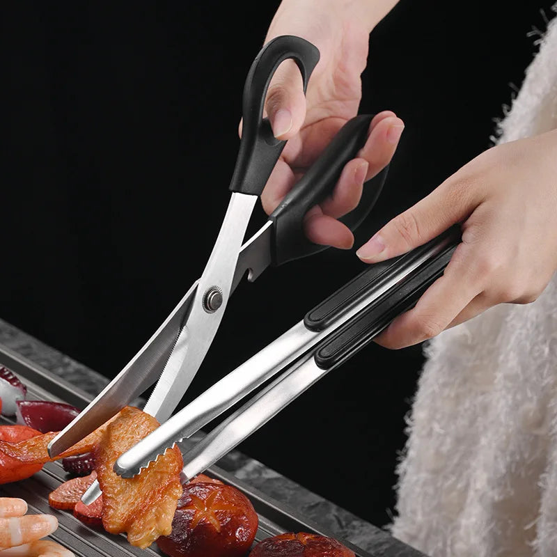 Stainless Steel BBQ Scissors & Tongs Set | Korean Grill BBQ Grill Tool Set Babs