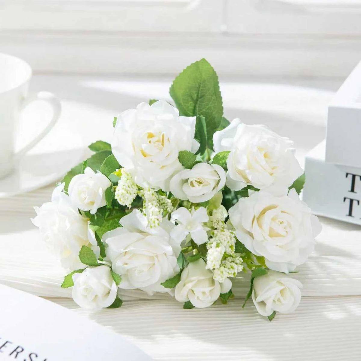 Silk Rose Artificial Flower Bouquet for Wedding & Home Decor Artificial Flower Bouquet Babs Beige 1 PC