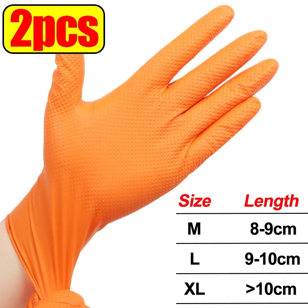 8mil Heavy Duty Nitrile Gloves – Textured Grip, Disposable Work Disposable Nitrile Gloves Babs Orange- 2pcs L