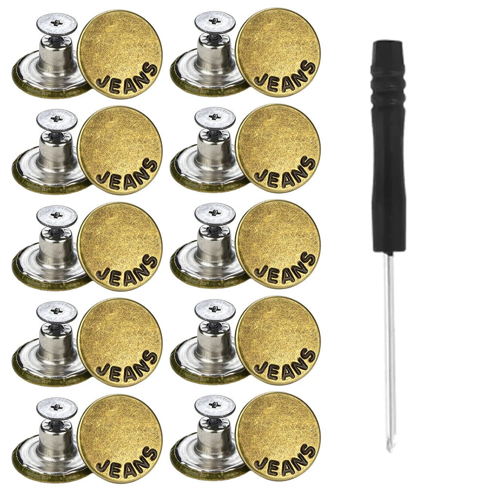 10PCS Metal Jeans Buttons 17mm No-Sew Screw Replacement Kit Jeans Button Repair Kit Babs G
