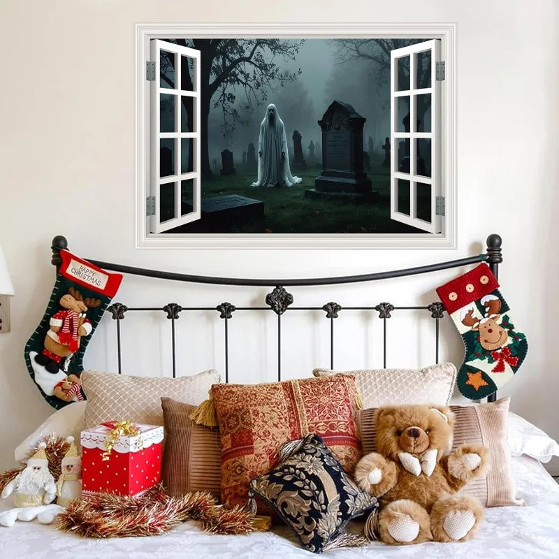 Ghost Cemetery 3D Window Wall Decal – Halloween PVC Sticker Halloween Wall Decal Babs