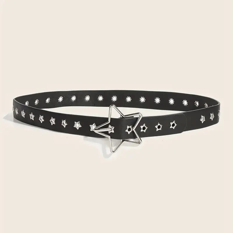 Y2K Punk Goth Star Eyelet Rivet Belt – Unisex PU Leather PU Leather Belt Babs