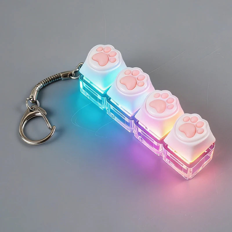 LED Light-Up Keyboard Keychain – Clickable Fidget Toy Gift Fidget Keychain Toy Babs White Cat