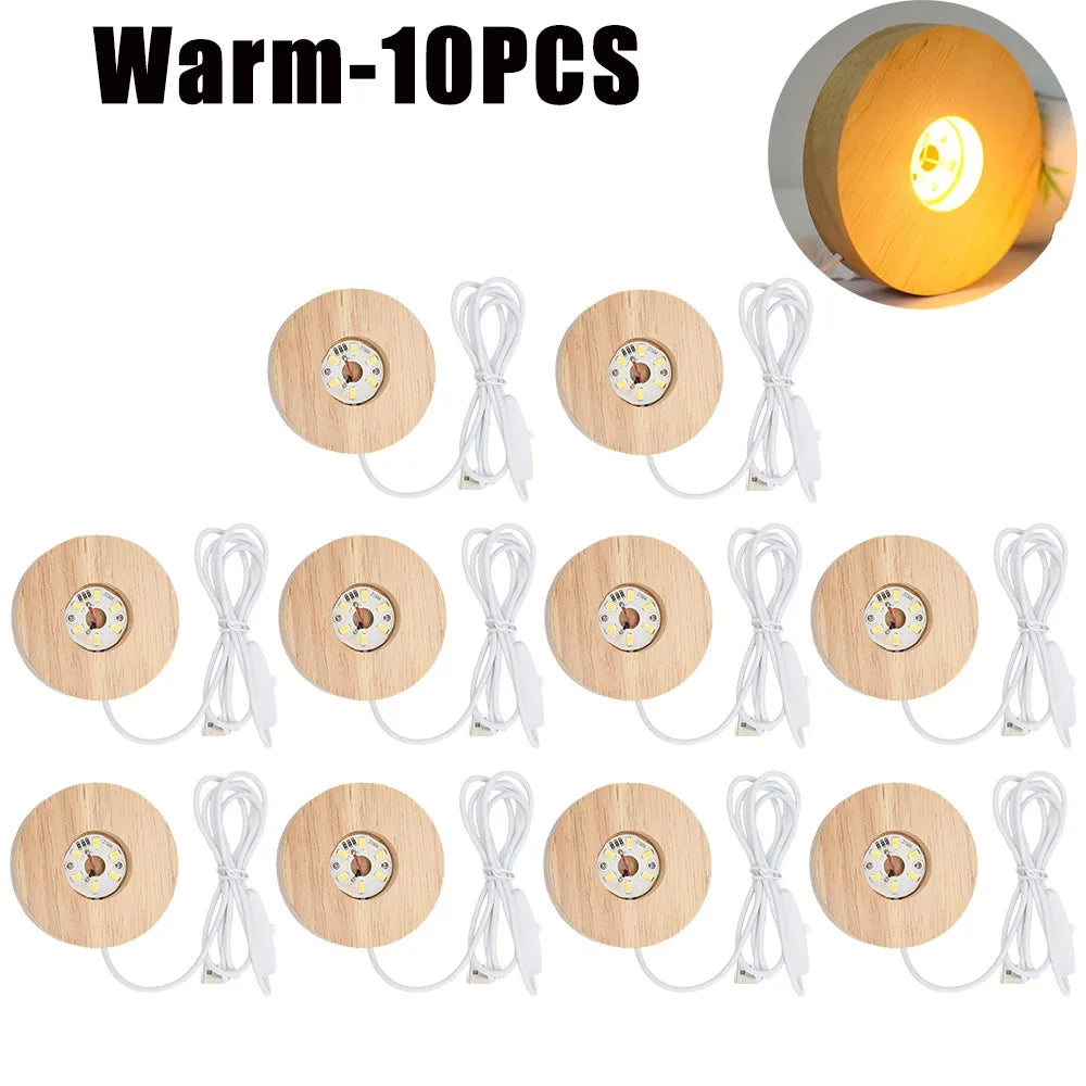 Wooden USB LED Night Light Display Stand | Desktop Lamp Base LED Display Lamp Base Babs Warm-10PCS 80X20mm