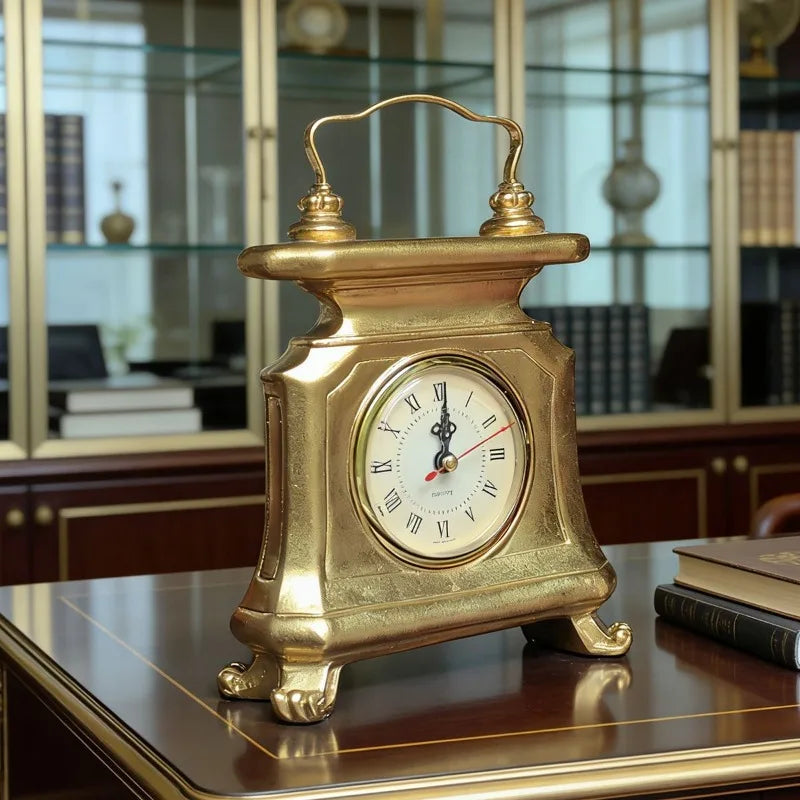 Retro Gold Desk Clock – Antique Quartz Table Clock for Home Decorative Desk Clock Babs