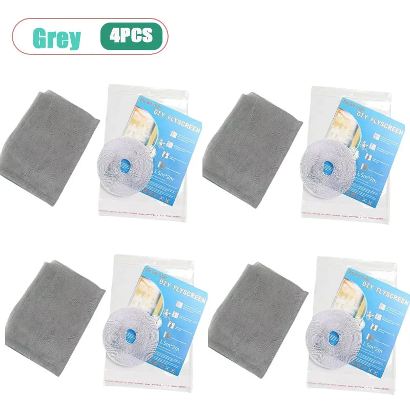 Self-Adhesive Mosquito Window Screen Net – Hook & Loop Bug Mesh Window Mosquito Screen Babs Grey-4PCS 150X200CM