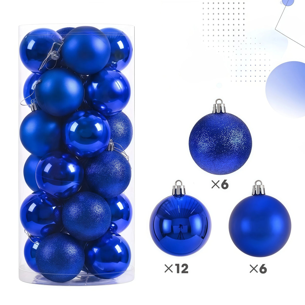 24-Piece Christmas Ball Ornaments Set – 3cm & 4cm Tree Baubles Christmas Tree Ornaments Babs DEEP BLUE 4cm