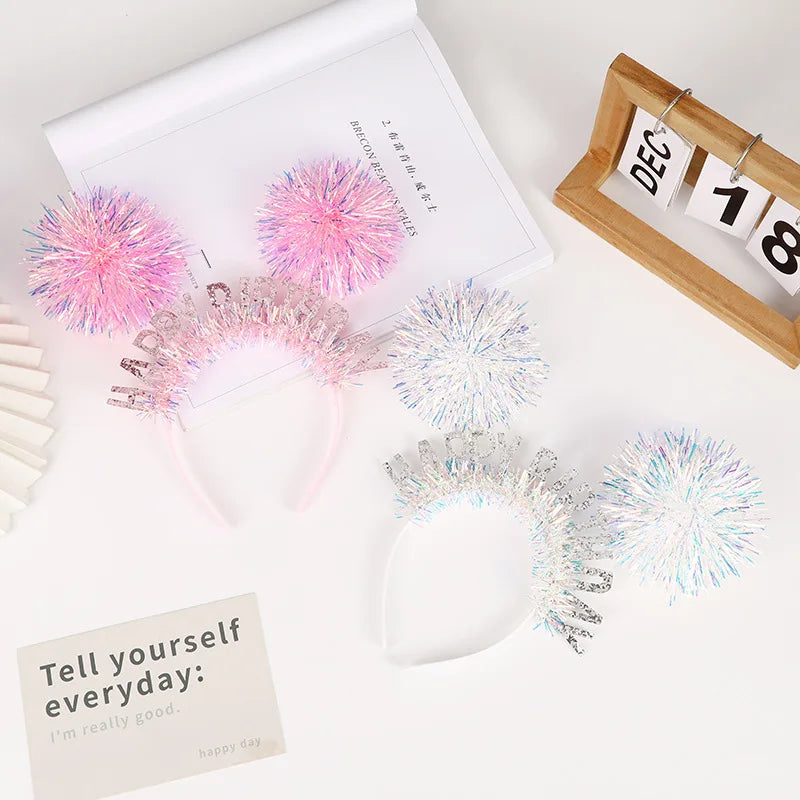 Sparkly Tinsel Pom-Pom Party Headbands for Kids – 12 Pack Party Headband Set Babs