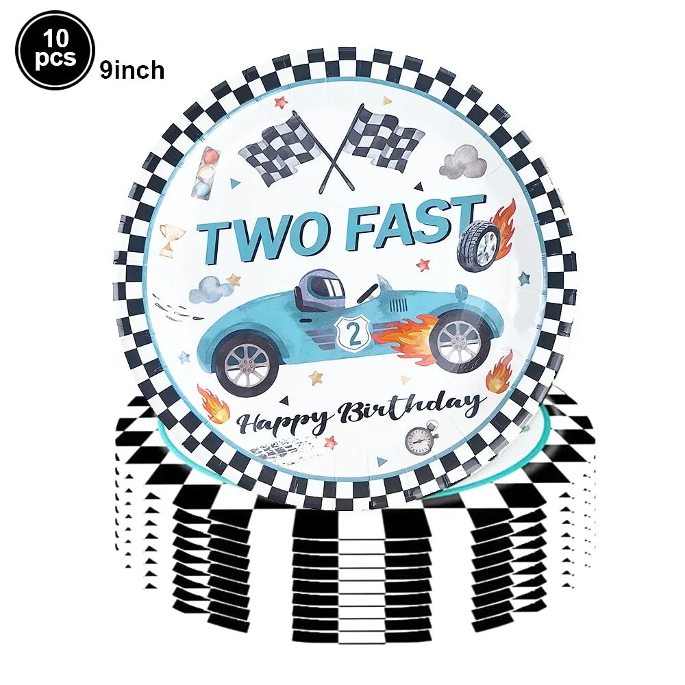 Race Car "Two Fast" 2nd Birthday Party Supplies Set Birthday Party Decor Babs 9inch plate