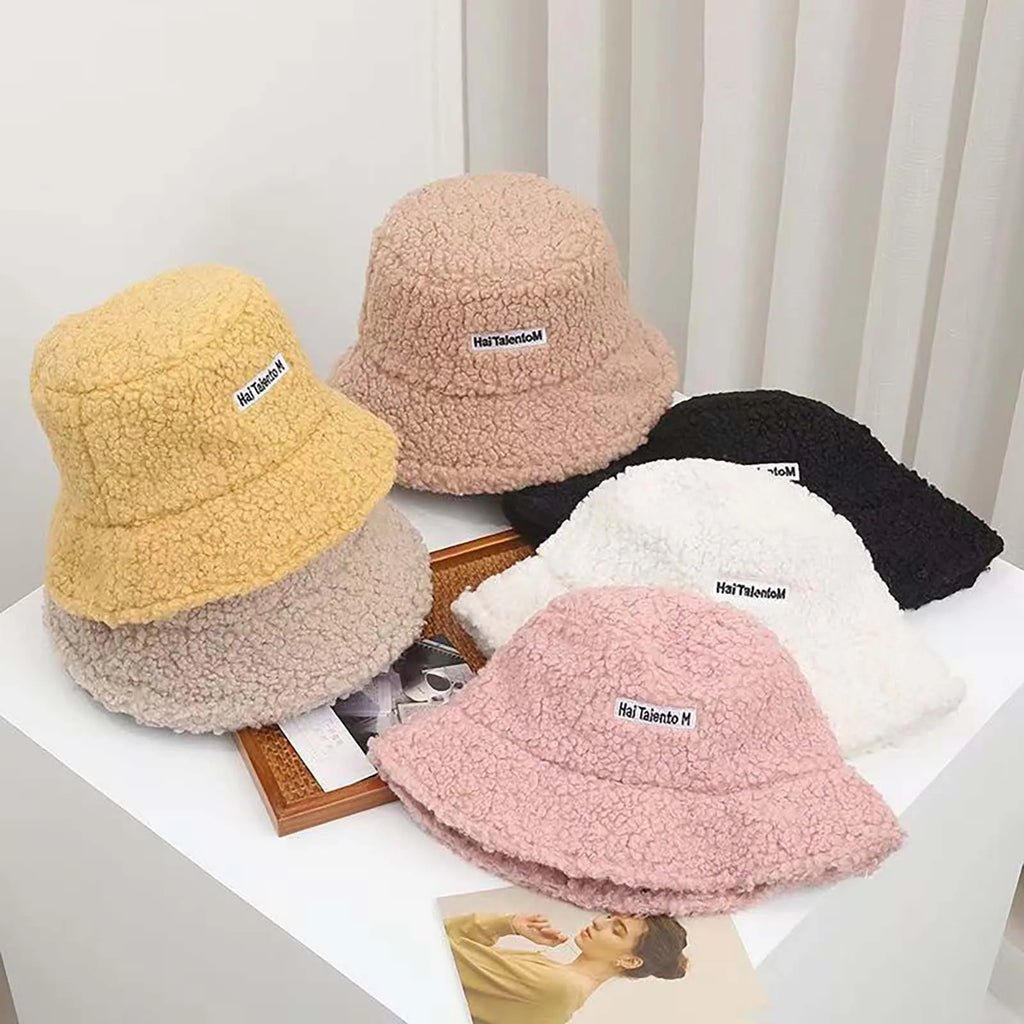 Women's Winter Lamb Fleece Bucket Hat – Warm Windproof Cap Winter Bucket Hat Babs