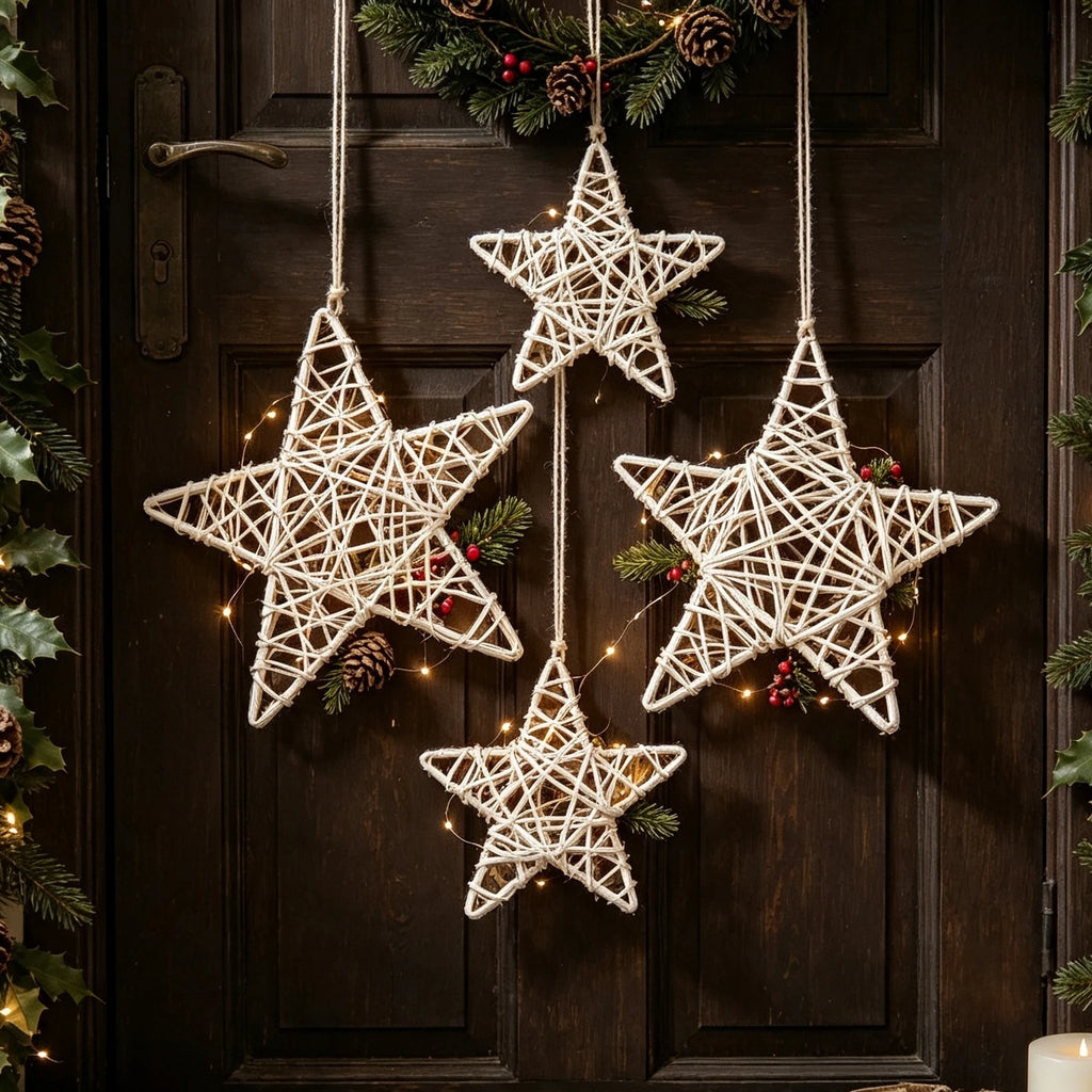 Rattan Star Frame Décor 2/4 Pcs – Christmas, Halloween & Party Holiday Star Decoration Babs