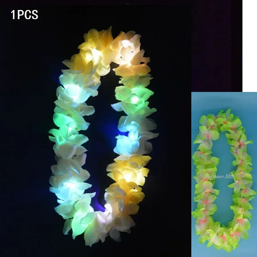 Light Up Hawaiian Flower Lei Necklace | Luau Glow Party Glow Party Necklace Babs thick necklace 6