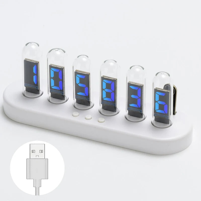 Nixie Tube LED Digital Desk Clock – RGB, Alarm & Temp LED Desk Clock Babs White-Charge