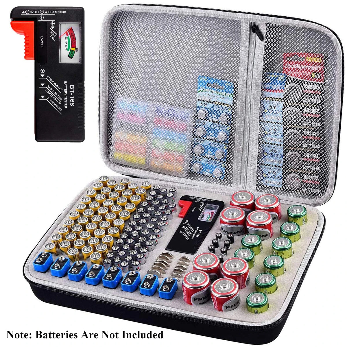 Battery Organizer Storage Case with BT-168 Tester – 225 Batteries Battery Storage Organizer Babs YELLOW Large