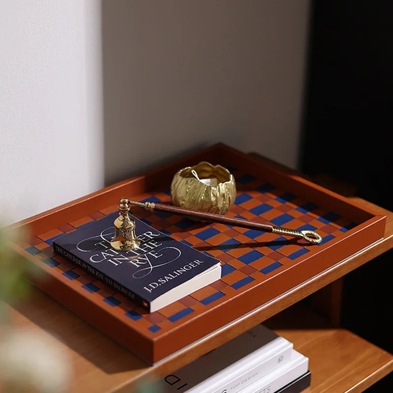 Checkerboard PU Leather Storage Tray | Desktop Organizer Decorative Storage Tray Babs