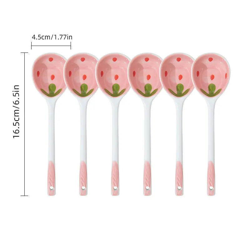 Kawaii Strawberry Ceramic Long Handle Spoon – Hand-Painted Ceramic Spoon Babs 6