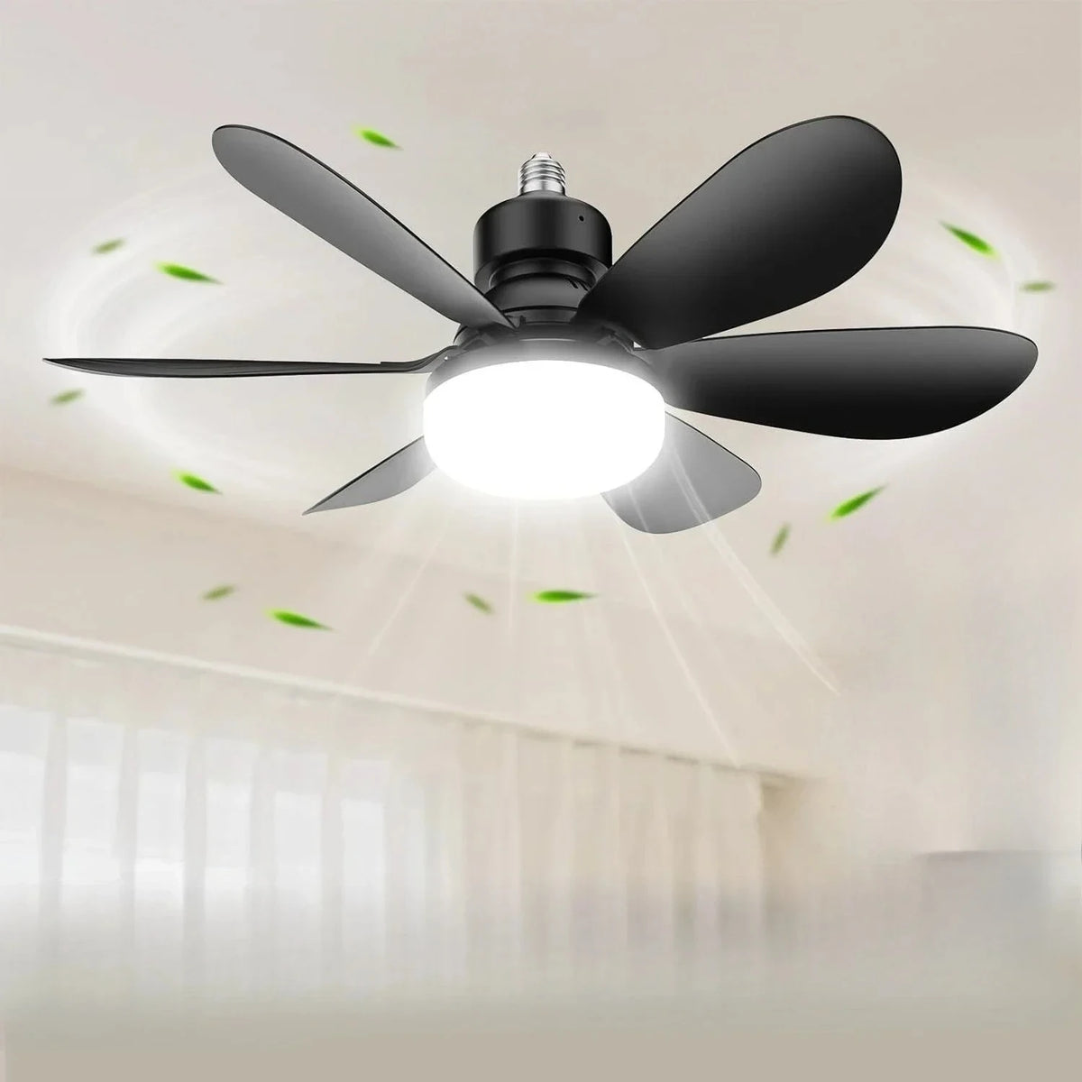 E27 Socket Ceiling Fan with LED Light & Remote Control Ceiling Fan Light Babs 52cm Black
