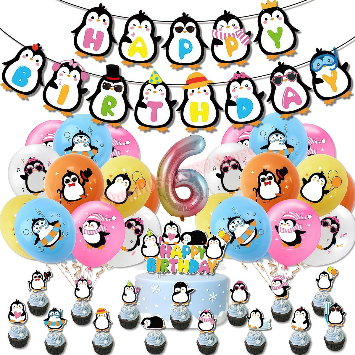 Penguin Theme Birthday Party Decoration Set – Banner, Plates & Cups Party Decoration Set Babs 1set Number-6 others