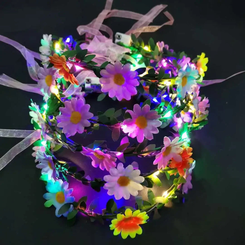 10pcs LED Glow Flower Headbands for Parties, Weddings & Cosplay LED Flower Headband Babs