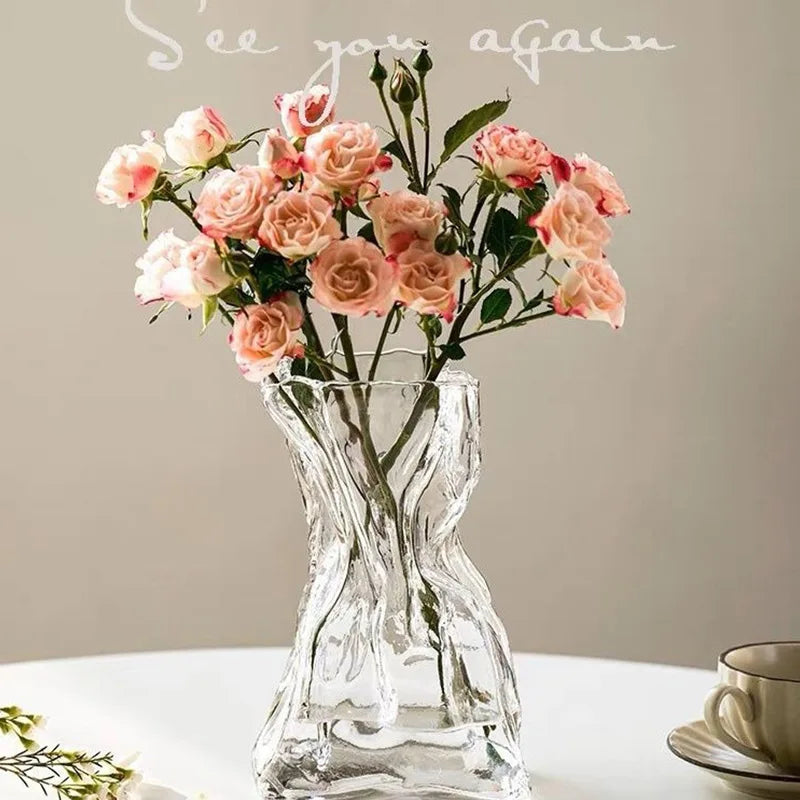 Irregular Transparent Glass Flower Vase 23cm – Modern Decor Decorative Glass Vase Babs