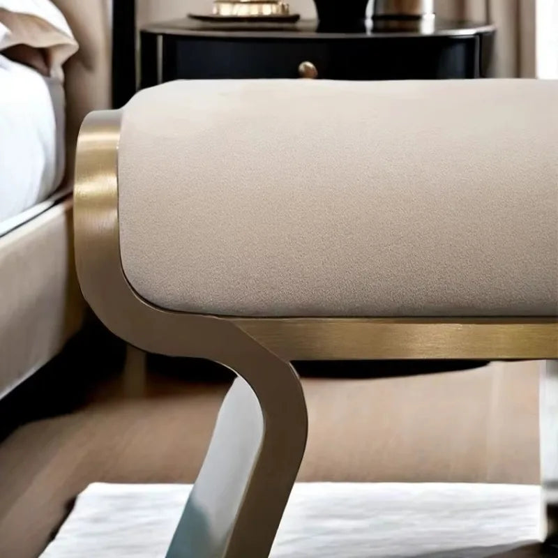 Modern Gold Metal Cushioned Bench – Luxury Bedroom & Vanity Stool Cushioned Accent Bench Babs