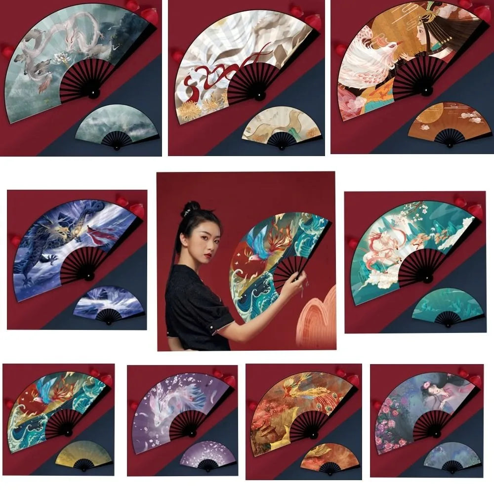 Oriental Mythology Taffeta Folding Fan – Vintage Chinese Style Decorative Folding Fan Babs