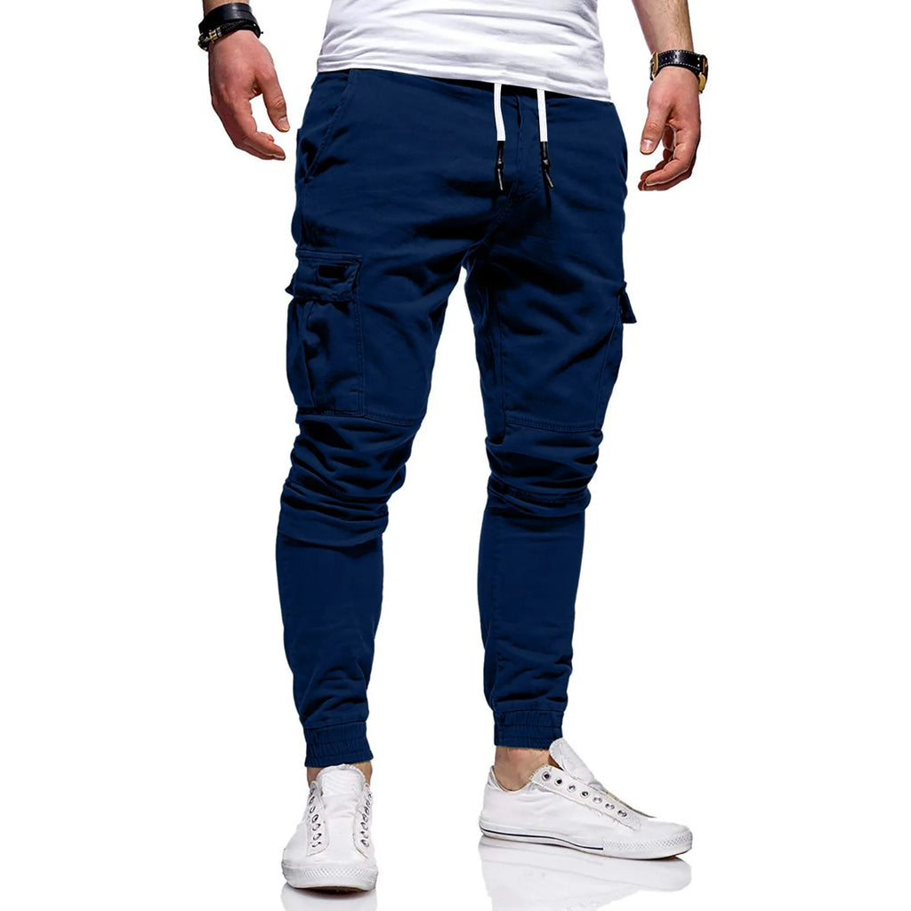 Men's Slim Fit Drawstring Casual Pants – Multi-Pocket Trousers Casual Drawstring Pants Babs Navy XXL