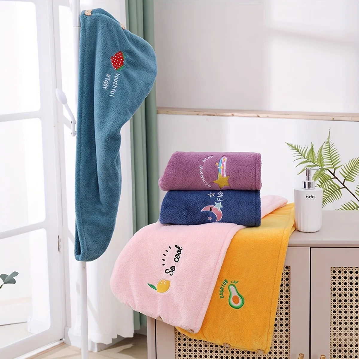 Microfiber Quick-Dry Hair Towel Cap – Super Absorbent Embroidered Microfiber Hair Cap Babs