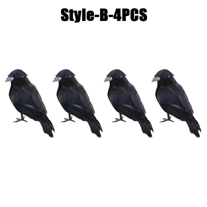 Simulation Black Crow Raven Garden Decor & Bird Repellent Garden Bird Deterrent Babs Style B-4PCS