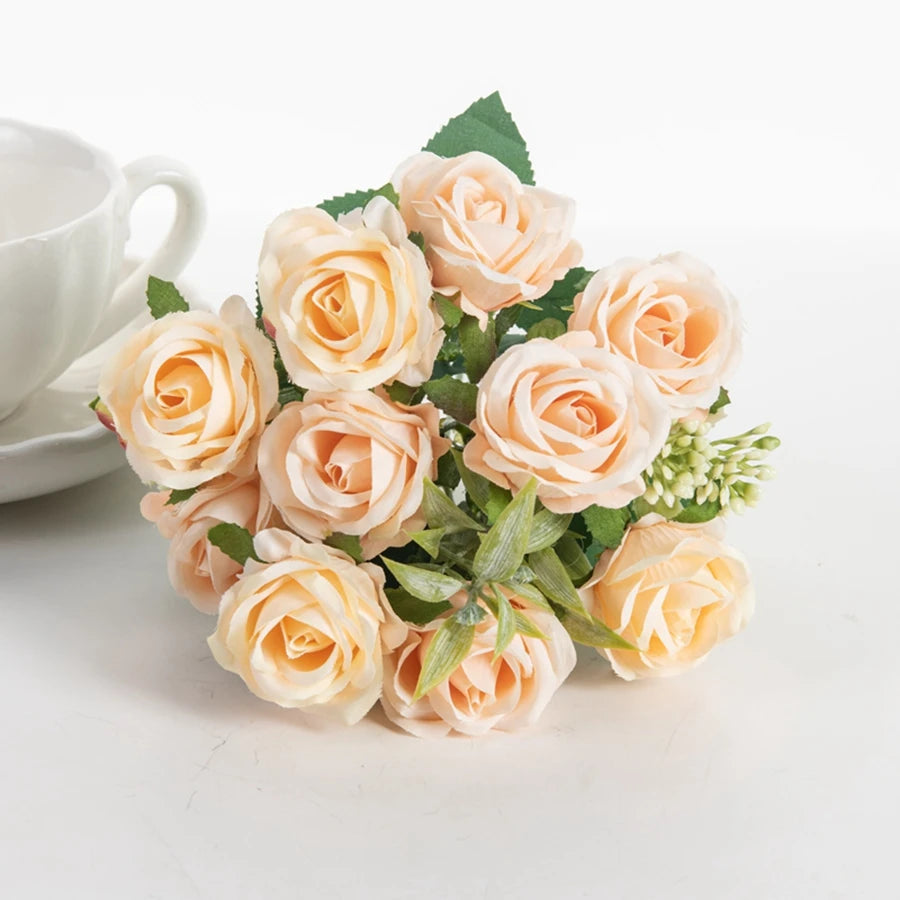 Silk Rose Artificial Flowers – Wedding & Home Decor Bouquet Artificial Flower Bouquet Babs Champagne 1pc