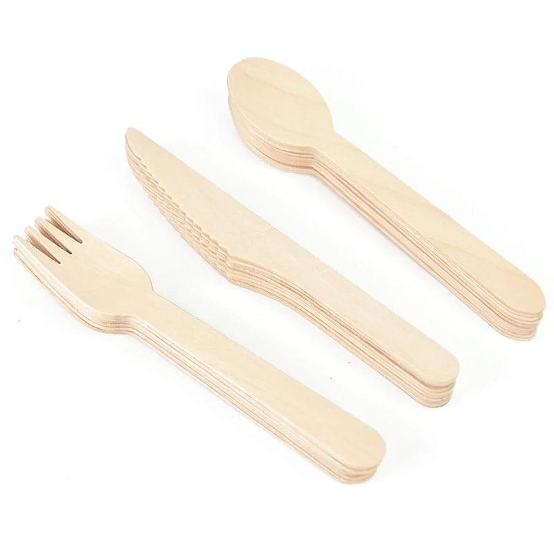 Disposable Wooden Cutlery Set – Party Spoon Fork Knife Disposable Cutlery Set Babs