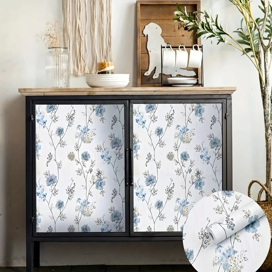 Vintage Blue Floral Peel & Stick Wallpaper – Waterproof Contact Paper Peel & Stick Wallpaper Babs