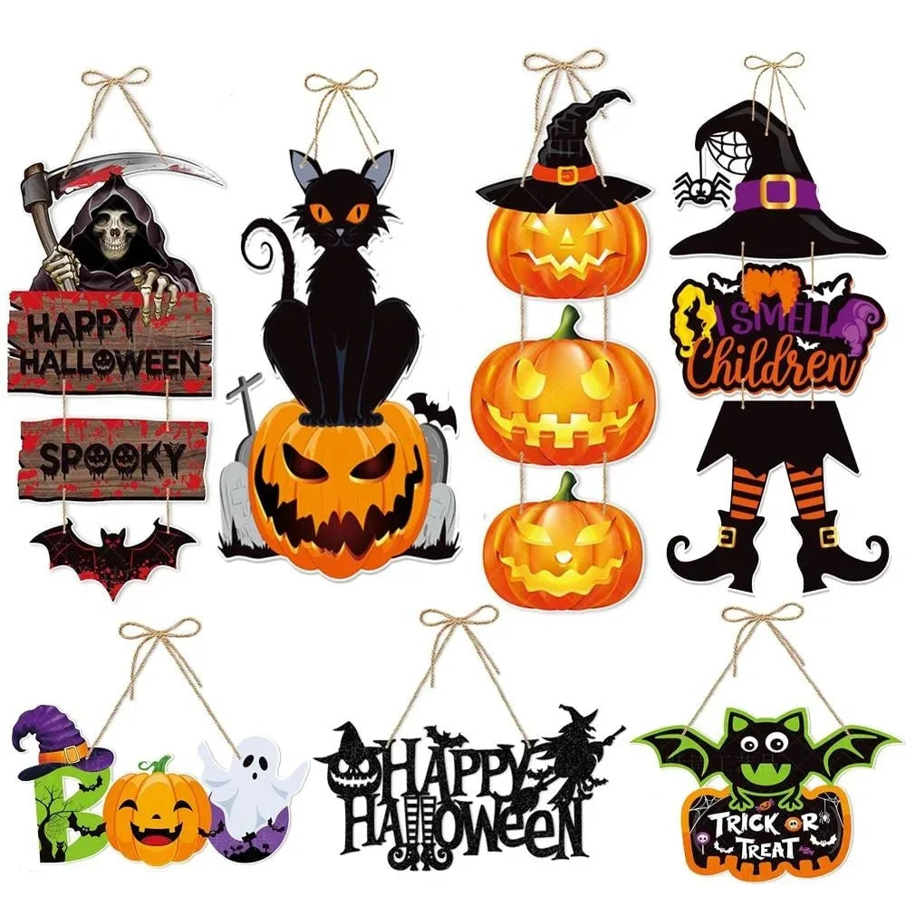 Halloween Pumpkin Door Hanger – Rustic Spooky Wall Plaque Halloween Door Hanger Babs Mix-7PCS