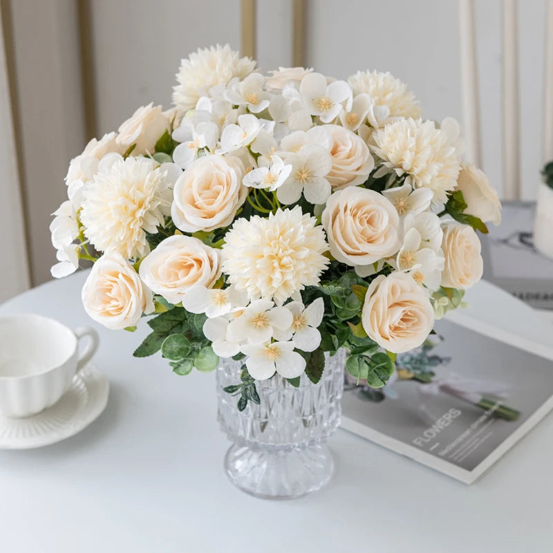 Artificial Silk Rose & Chrysanthemum Bouquet – 6 Heads Décor Artificial Flower Bouquet Babs