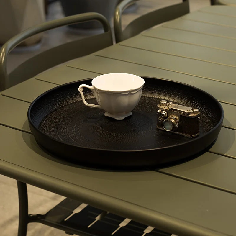 Metal Round Luxury Decorative Tray – Electroplated Geometric Pattern Decorative Serving Tray Babs