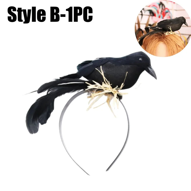 Halloween Black Crow Feather Headband – Raven Costume Accessory Costume Headband Babs Style B-1PCS