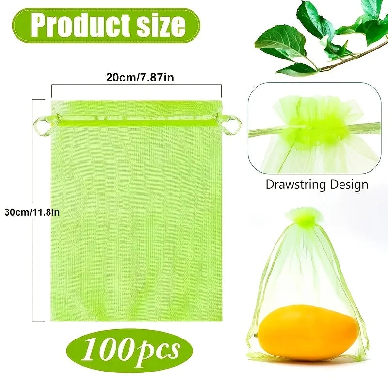 100Pcs Organza Fruit Protection Bags with Zipper | Garden Mesh Fruit Protection Bags Babs 7.87x11.8in(20x30cm)