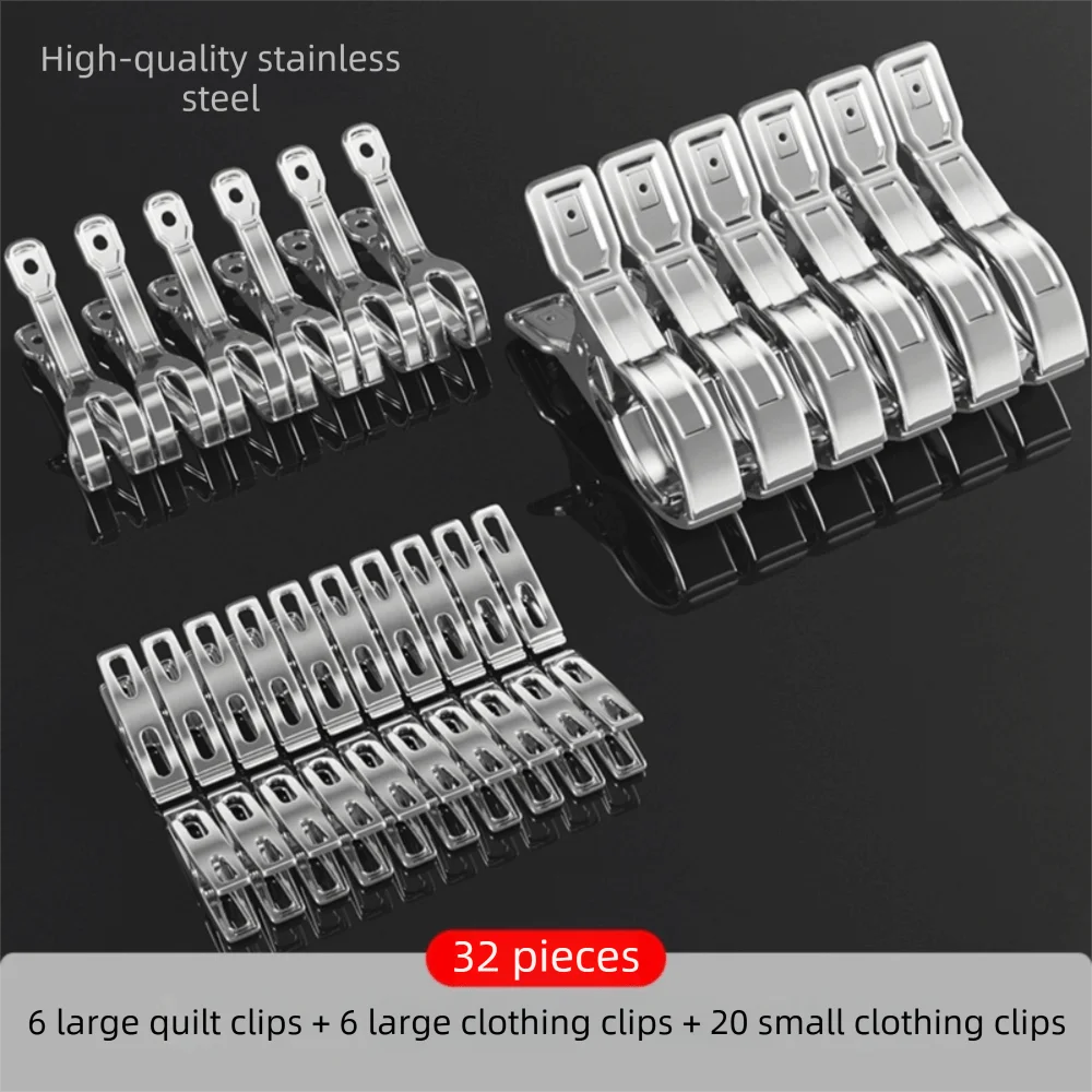 Heavy Duty Stainless Steel Clothes Pins & Beach Towel Clips Stainless Steel Clothes Clips Babs 32Pcs Set